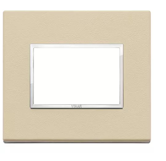 PLACA 3 MODULOS PIEL NATURAL COLOR CREMA SERIE EIKON REF. 21653.21 MARCA VIMAR