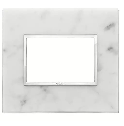 PLACA 3 MODULOS PIEDRA TALLADA BLANCO CARRARA SERIE EIKON REF. 21653.51 MARCA VIMAR