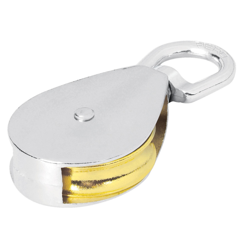 POLEA 1" DE ZINC CROMADO LIMITE DE CARGA 50 KG CON GANCHO MOD. GANO-1 REF. 44114 MARCA FIERO
