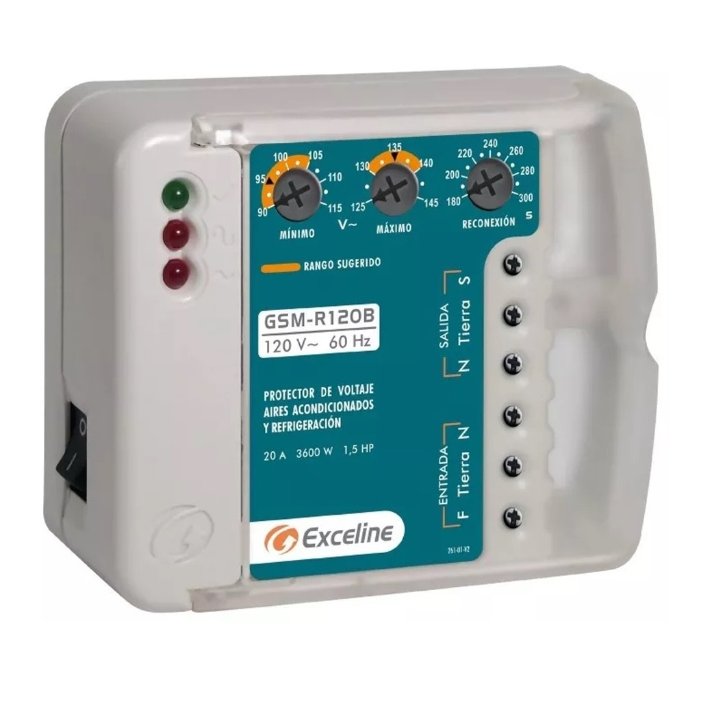 PROTECTOR DE VOLTAJE PARA A / A Y REFRIGERACION 120 VAC REF. GSM-R120B/3 / 003754 MARCA EXCELINE