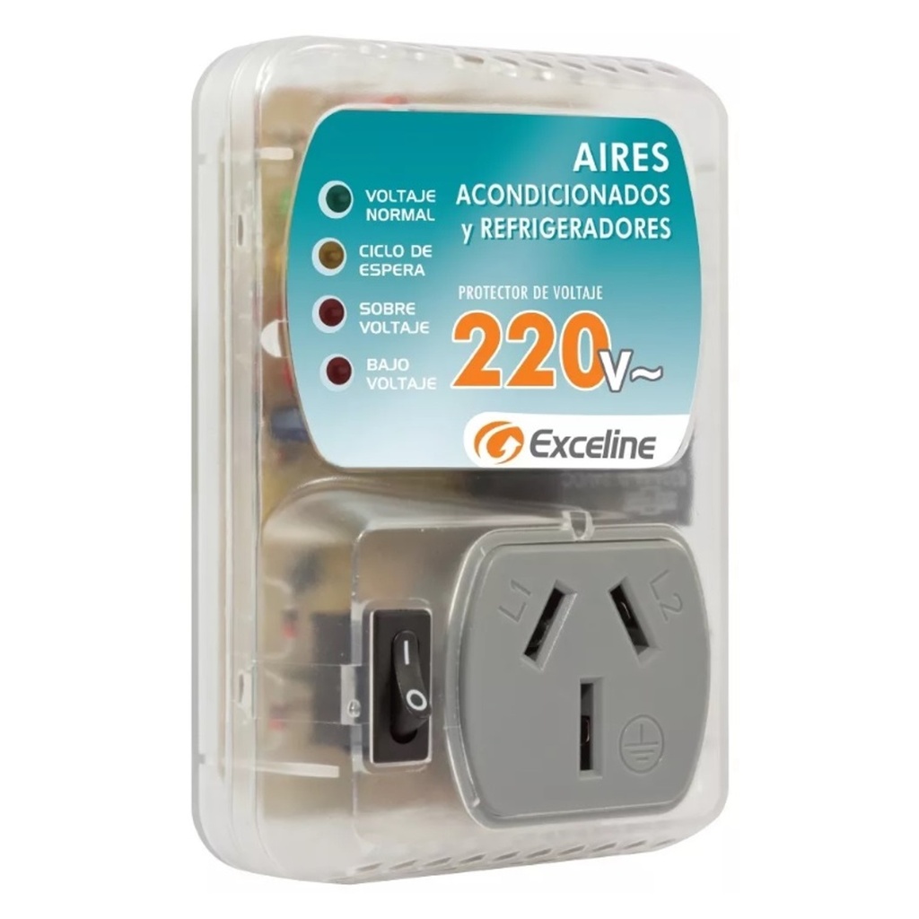 PROTECTOR DE VOLTAJE PARA A / A Y REFRIGER ENCHUFABLE TOMA PATA DE GALLINA 220V GSM-RE220CS 003747 EXCELINE
