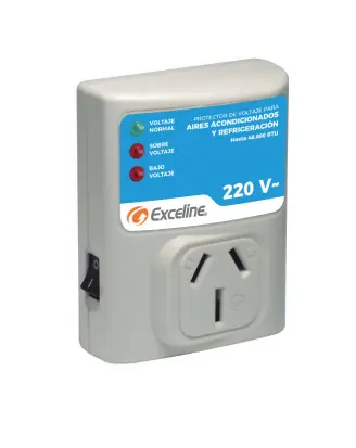 PROTECTOR DE VOLTAJE PARA A / A Y REFRIGER ENCHUFABLE TOMA PATA DE GALLINA 220V GSM-RE220CS 003747 EXCELINE