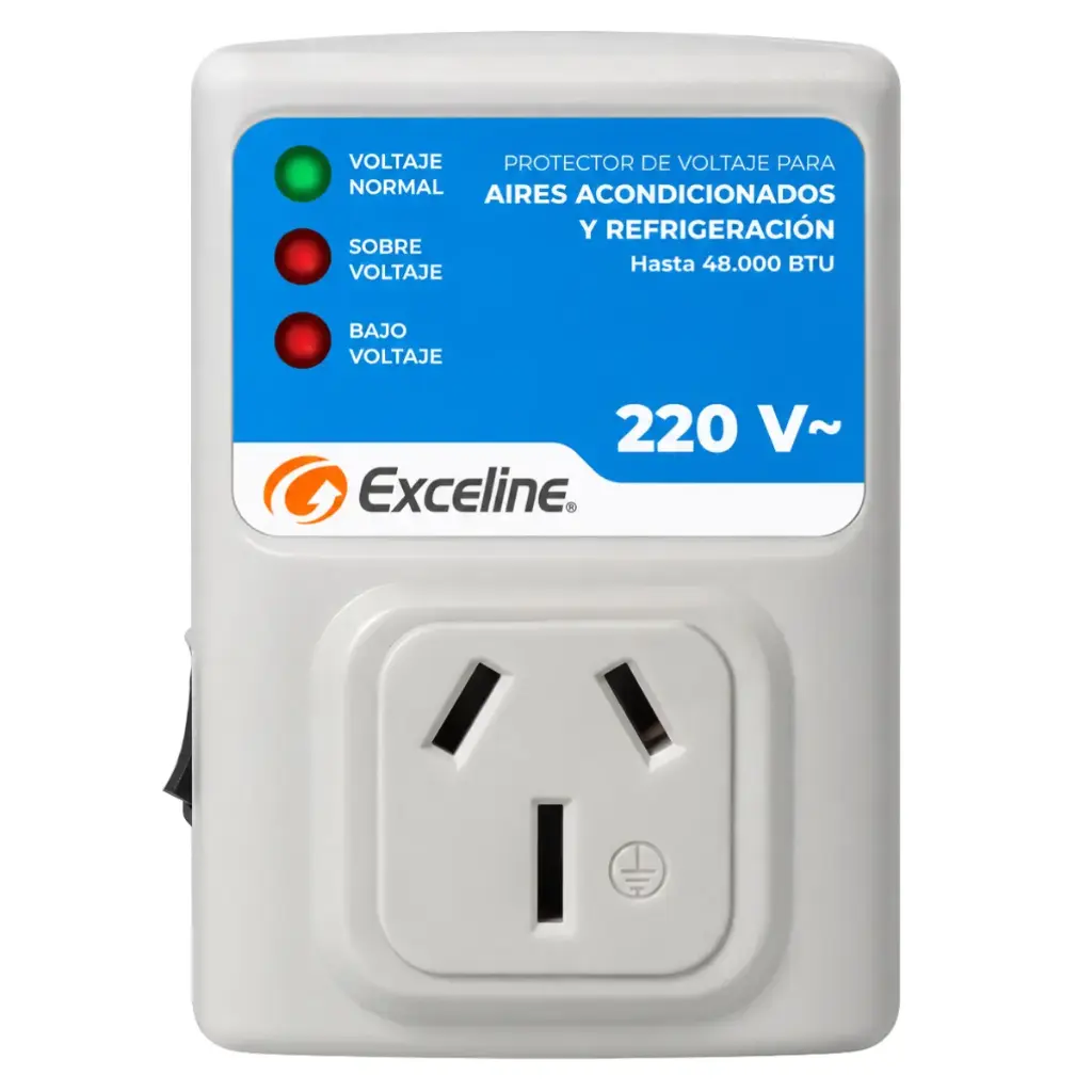 PROTECTOR DE VOLTAJE PARA A / A Y REFRIGER ENCHUFABLE TOMA PATA DE GALLINA 220V GSM-RE220CS 003747 EXCELINE