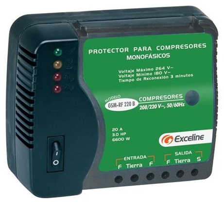 PROTECTOR DE VOLTAJE PARA COMPRESORES MONOFASICOS 220V REF. GSM- RF220B/3 / 003785 EXCELINE