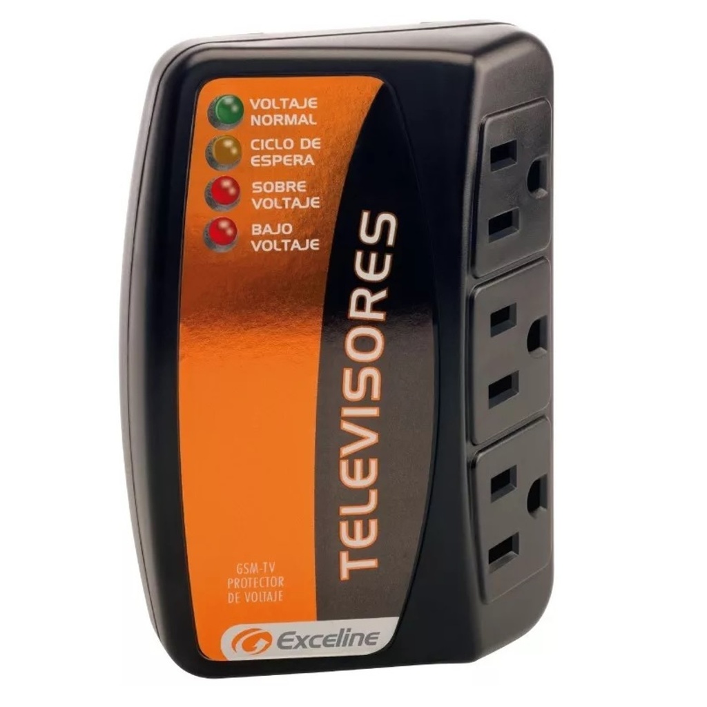 PROTECTOR DE VOLTAJE PARA TV 120 VAC 3 TOMAS ENCHUFABLE REF. GSM-TV120 MARCA EXCELINE