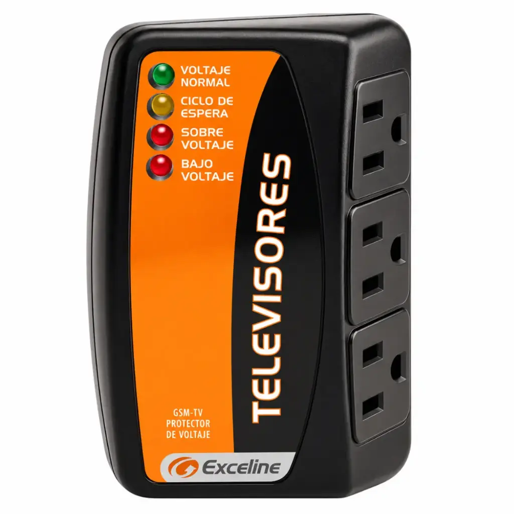 PROTECTOR DE VOLTAJE PARA TV 120 VAC 3 TOMAS ENCHUFABLE REF. GSM-TV120 MARCA EXCELINE