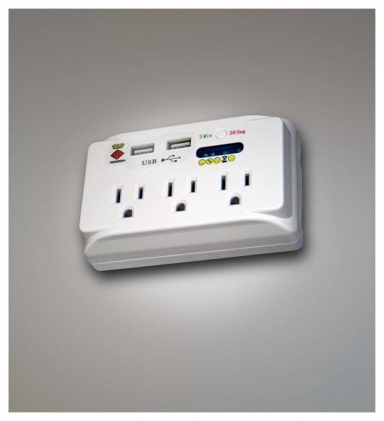 PROTECTOR DE VOLTAJE MULTIP. 3 SAL / 2 SAL USB 120V AC 15A - 2.1A MOD. V071B MARCA PICKENS