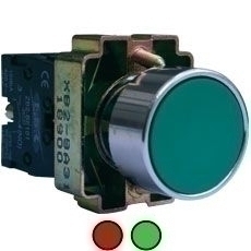 PULSADOR NC 22 MM COLOR VERDE ( BASE METALICA ) REF. 18900 MARCA EBCHQ