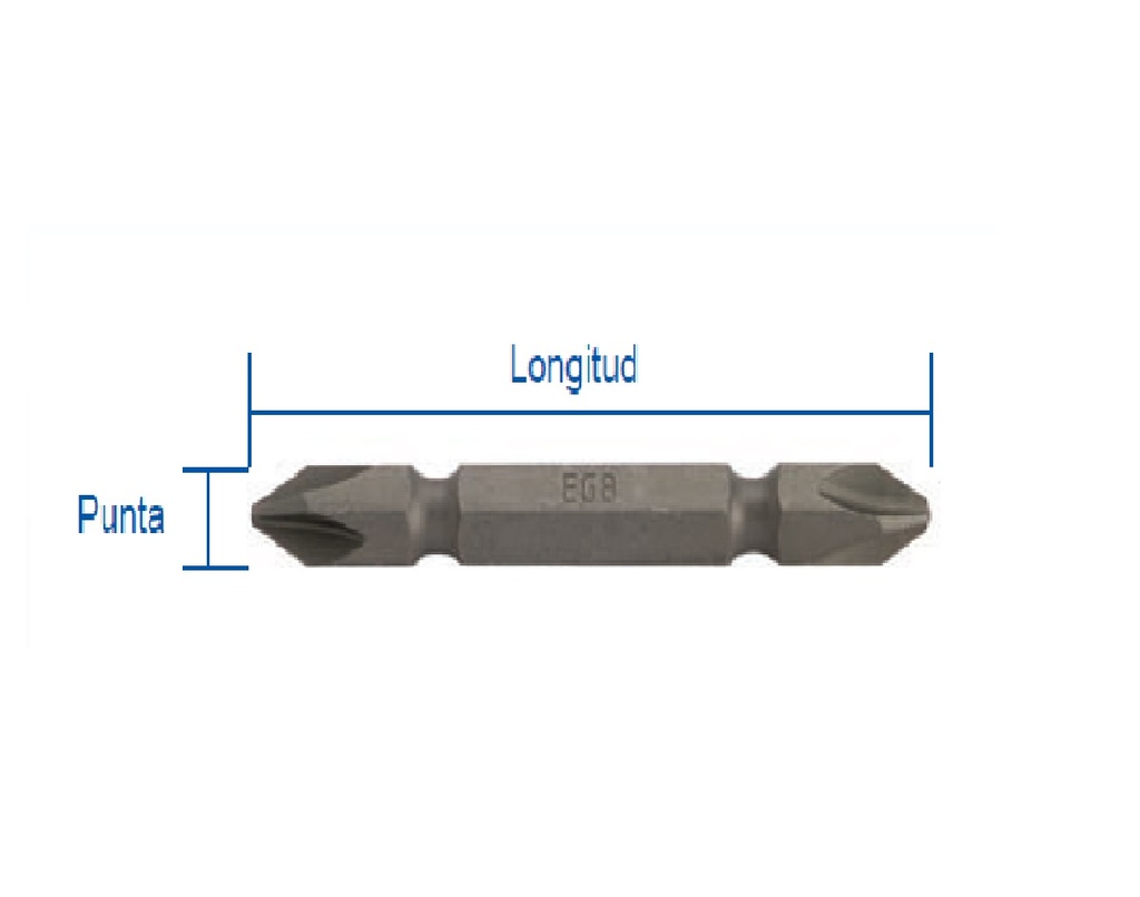 PUNTA DOBLE PARA TORNILLOS ESTRIA / PHILLIPS DE 1/4" X 65 MM REF. P1-P2 MARCA EGB