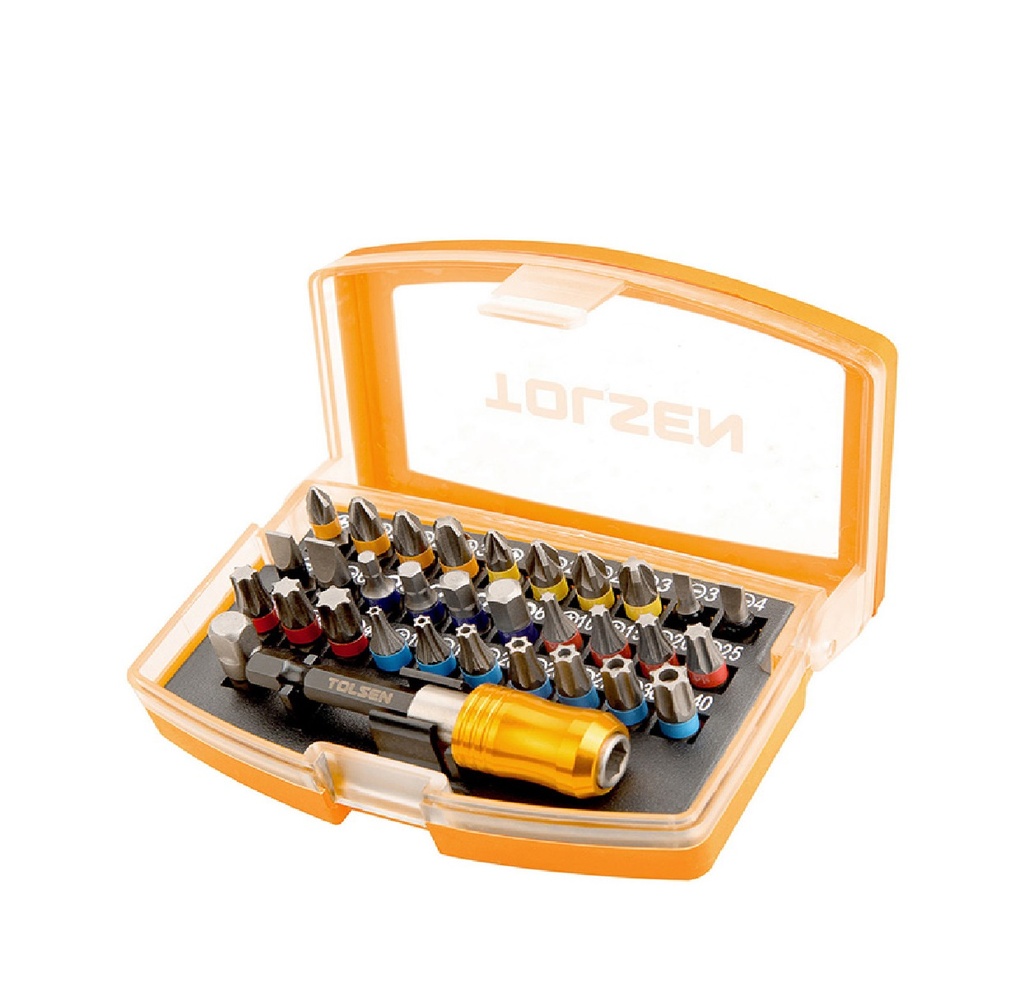 JUEGO DE PUNTAS Y ADAPTADOR DE 1/4" 32PZAS MANGO ERGONOMICO REF: 20370 MARCA TOLSEN