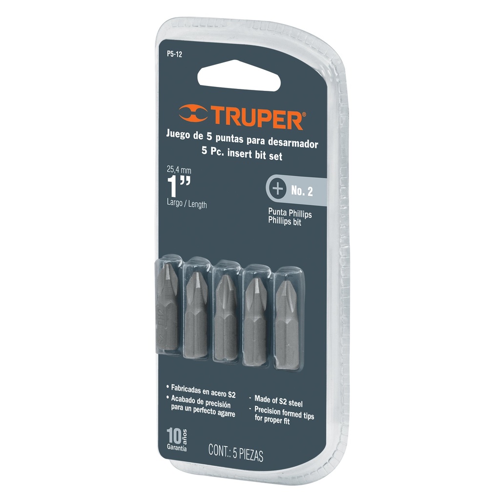 PUNTA DEST ESTRIA NRO. 2 X 1" (5 PZAS) P5-12 REF. 17777 MARCA TRUPER