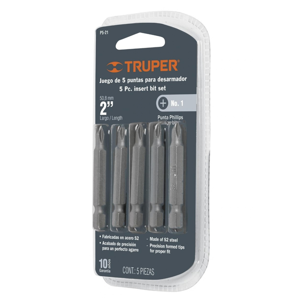 JUEGO DE PUNTA DE ESTRIA NRO. 1 X 2" 5 PZAS MOD. P5-21 REF. 17782 MARCA TRUPER
