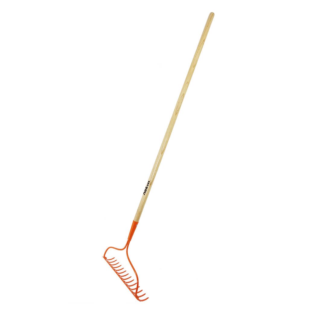 RASTRILLO DE JARDIN CON CABO DE MADERA 14 DIENTES CURVO 36 CM REF. AGNHRAJA050M MARCA AGE USA