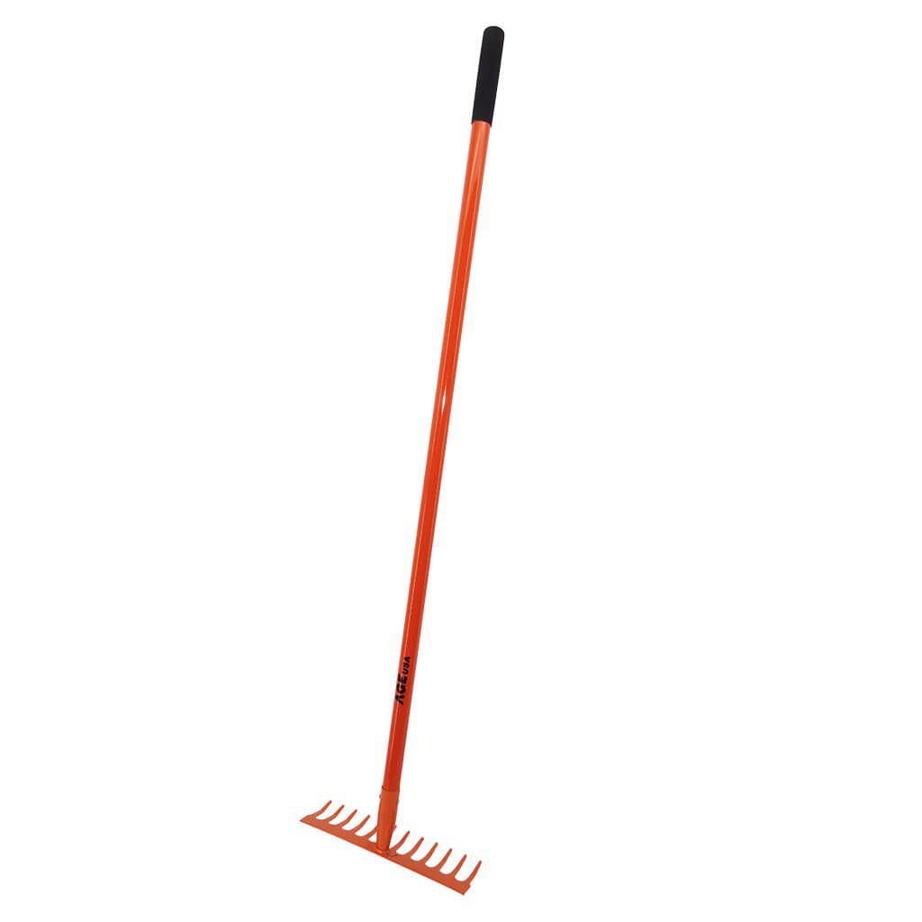 RASTRILLO DE HIERRO CON CABO DE FIBRA 16 DIENTES PLANO 40 CM REF. AGNHRAPL001F MARCA AGE USA