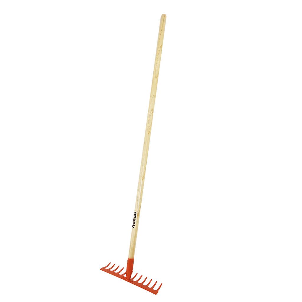 RASTRILLO DE HIERRO CON CABO DE MADERA 12 DIENTES PLANO 40 CM REF. AGNHRAPL051M MARCA AGE USA