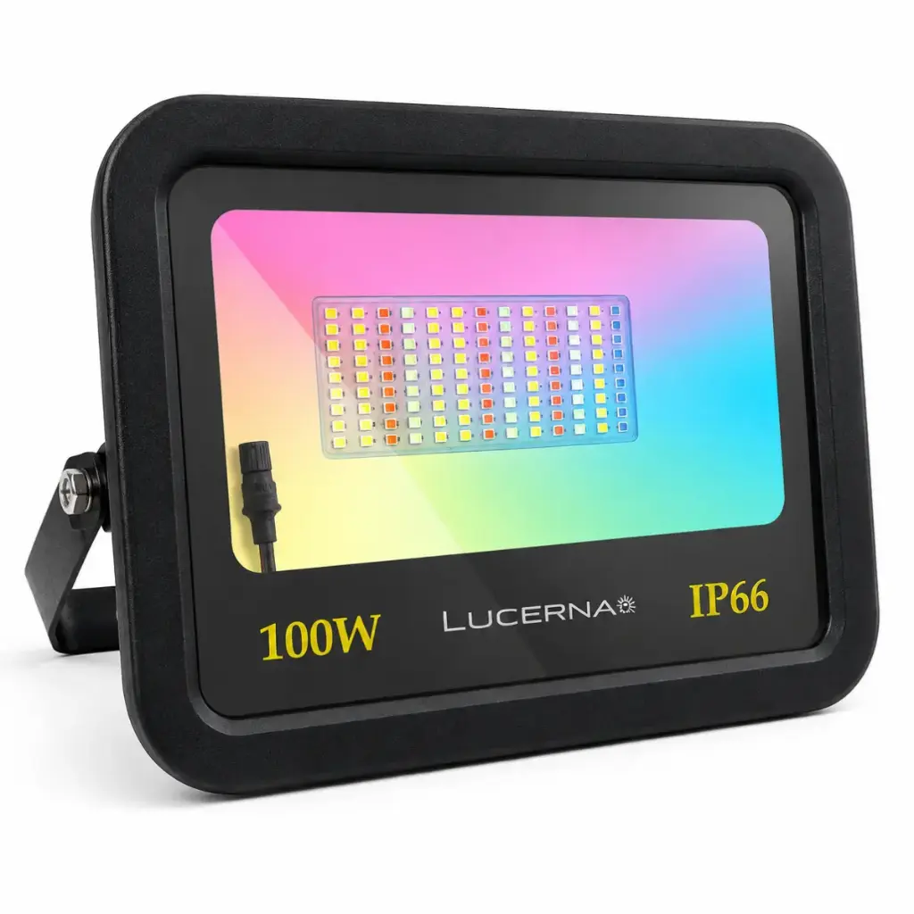 REFLECTOR LED PLANO 100W 120LM/V RGB MULT.85-265V IP66 NEGRO REF.RP100RGB COD.112020 MARCA LUCERNA