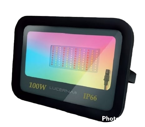 REFLECTOR LED PLANO 100W 120LM/V RGB MULT.85-265V IP66 NEGRO REF.RP100RGB COD.112020 MARCA LUCERNA
