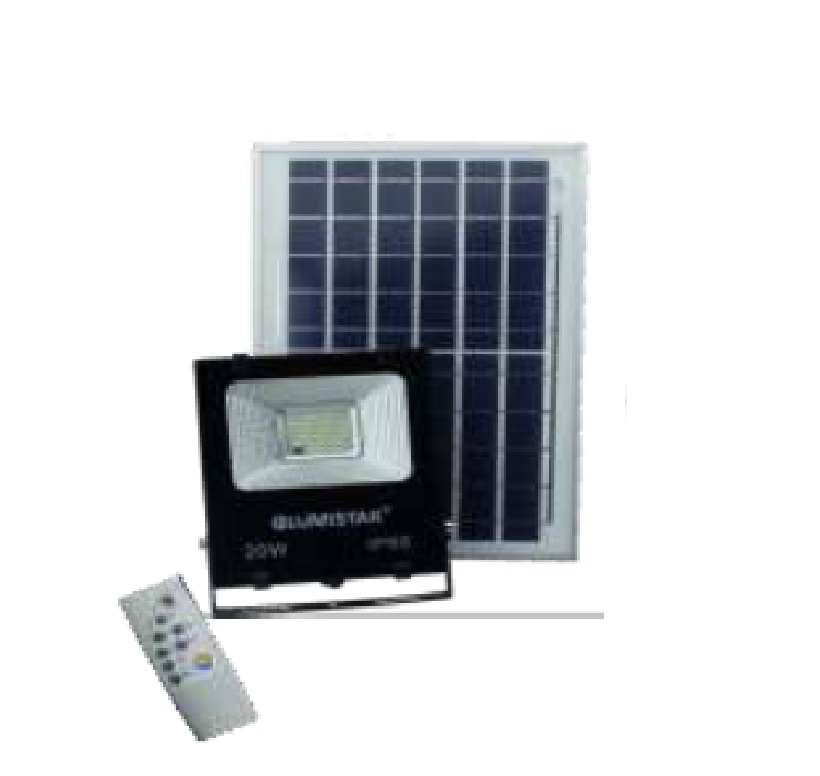 REFLECTOR LED CON SENSOR 100 W 6500 K C/CONTROL REMOTO / PANEL SOLAR NEGRO REF.LED124 MARCA LUMISTAR