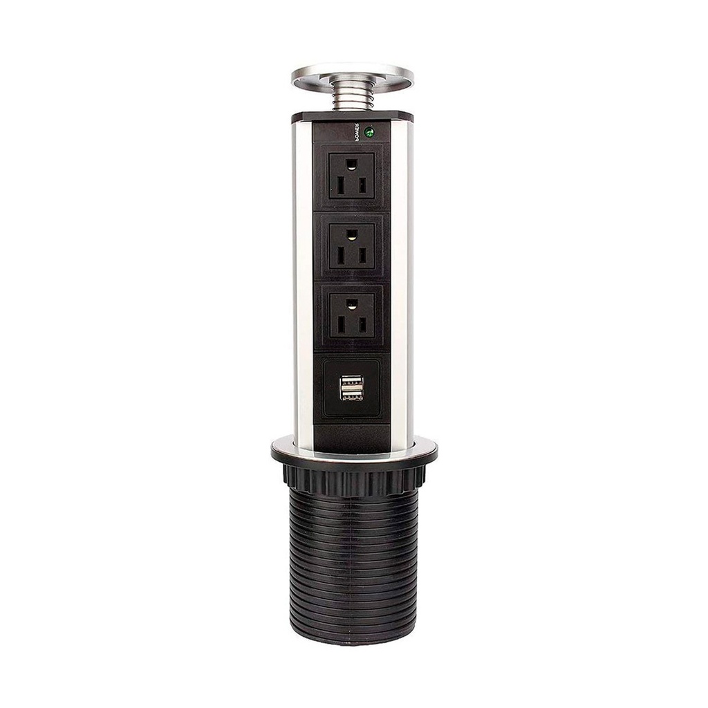 REGLETA REGLETE STACION DE CARGA RETRACTIL TOMAS CORRIENTE Y 2 PUERTOS USB REF.ILU.07.01 MARCA BARI