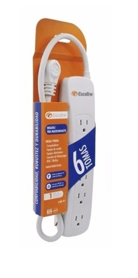 REGLETA CON INTERRUPTOR LIMITADOR DE 6 TOMAS 10 A CON CABLE 0,8 MTS 120 V REF. GMT-6-120S08 / 006083 MARCA EXCELINE