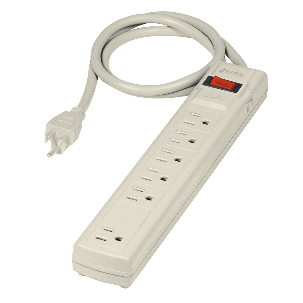 REGLETA 6 TOMAS C/SUP PICOS CAL. 14 / 450 JOUL / 75 CM MOD. MUL-645 REF. 47184 MARCA VOLTECK