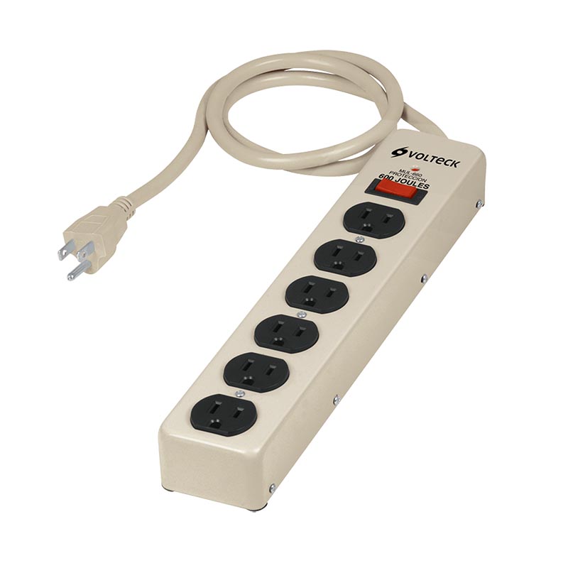 REGLETA 6 TOMAS C/SUP PICOS CAL. 14 / 600 JOUL / 75 CM MOD. MUL-660 REF. 47185 MARCA VOLTECK