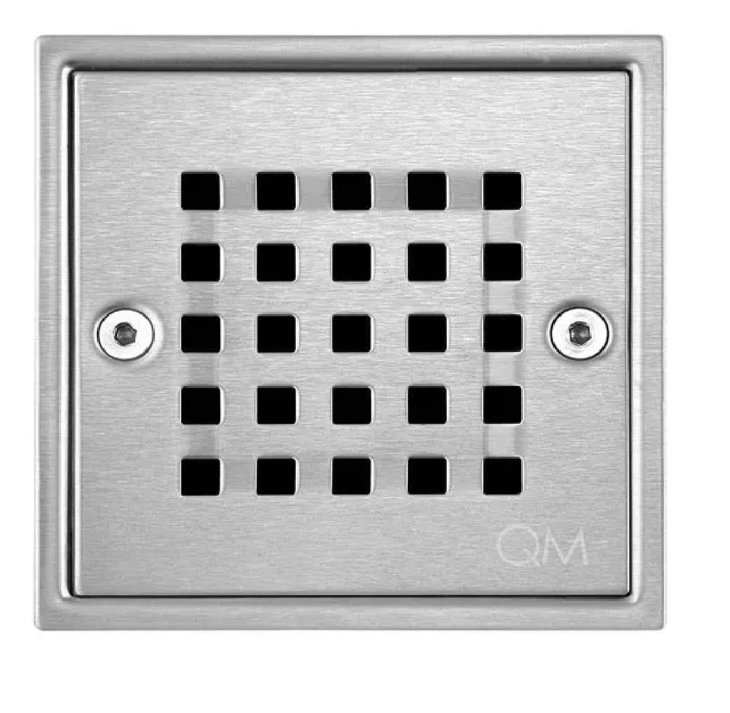 REJILLA CUADRADA / DESAGUE CENTRAL SERIE RIA 5.3/4" X 5.3/4" SATINADA MARCA QUALITY METAL