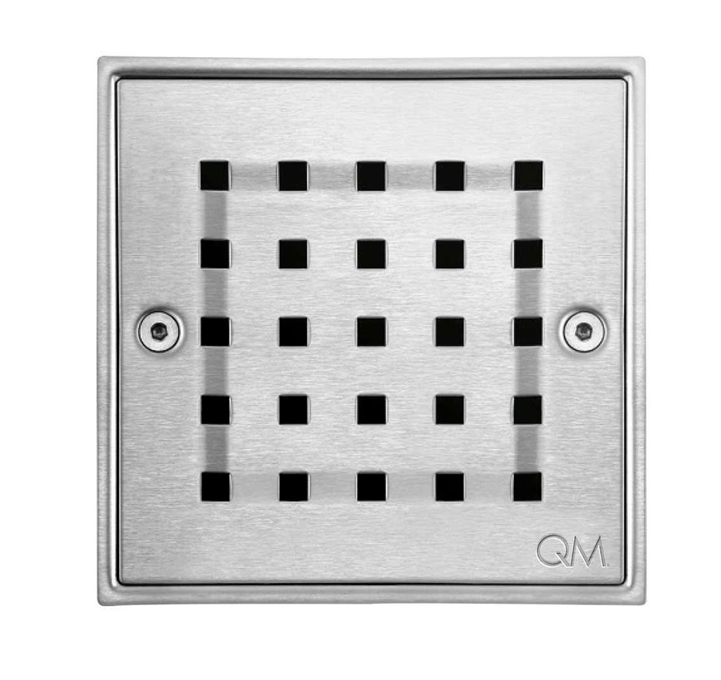 REJILLA CUADRADA / DESAGUE CENTRAL SERIE RIA SATINADA 10 X 10 CM MARCA QUALITY METAL