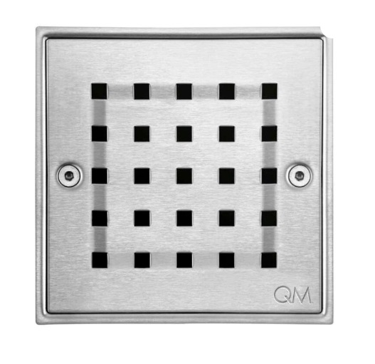 REJILLA CUADRADA / DESAGUE CENTRAL SERIE RIA 5.3/4" X 5.3/4" PULIDA MARCA QUALITY METAL