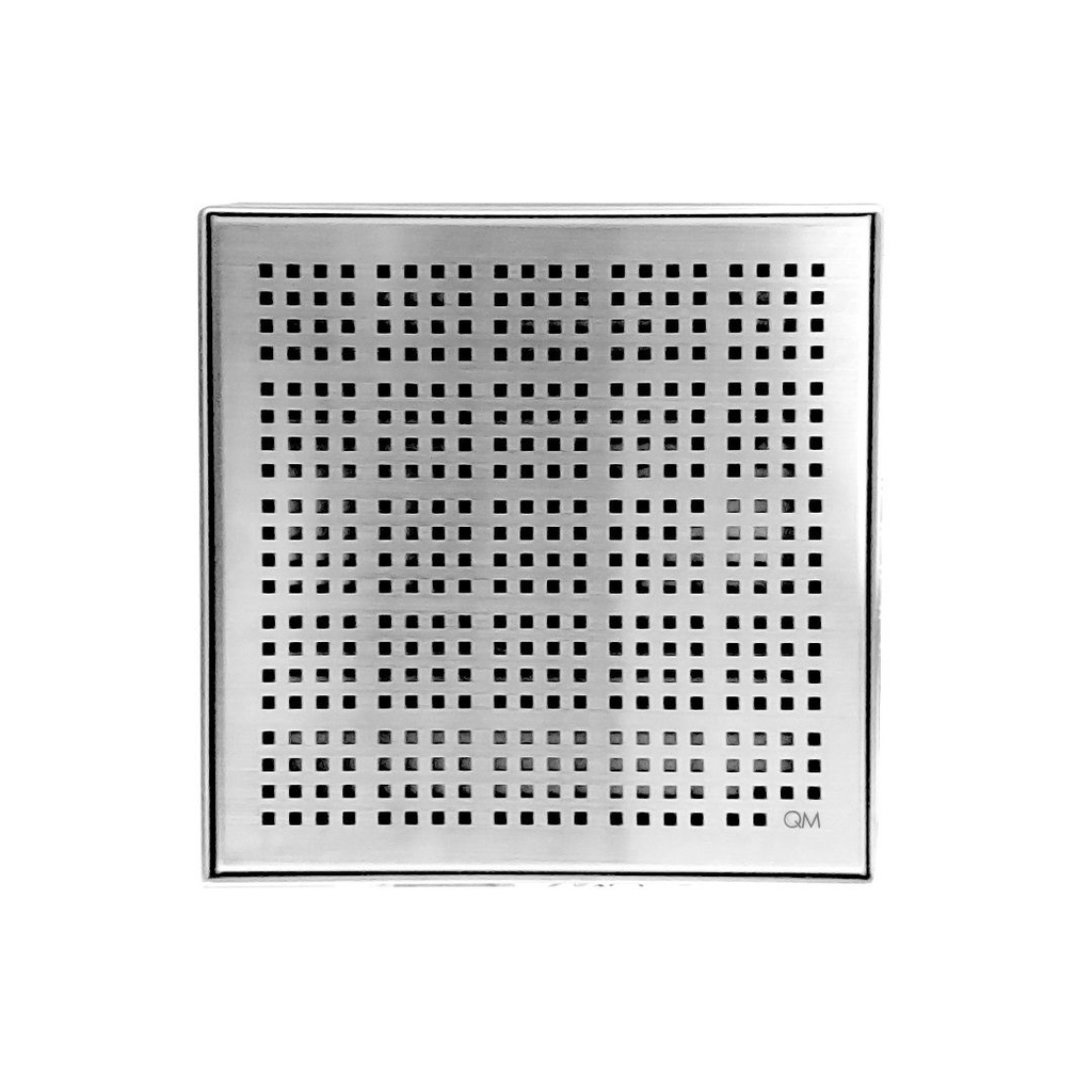 REJILLA CUADRADA / DESAGUE CENTRAL 8" X 8" P/TUBO 3-4" SERIE KAI COLOR SATINADA MARCA QUALITY METAL