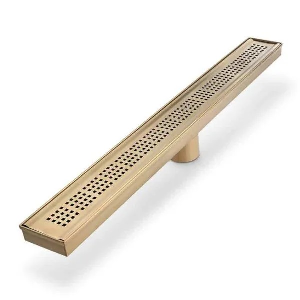 REJILLA RECTANGULAR / DESAGUE LINEAL 24" SERIE RIA COLOR GOLD / DORADO MARCA QUALITY METAL