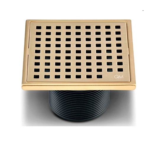 REJILLA CUADRADA / DESAGUE 4" X 4" SERIE LAGOS LINEA MIRA COLOR DORADO GOLD QUALITY METAL