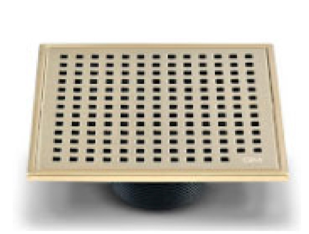 REJILLA CUADRADA / DESAGUE 5.3/ 4" X 5.3/4" SERIE LAGOS LINEA MIRA COLOR DORADO GOLD QUALITY METAL
