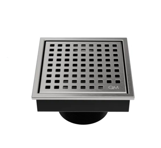 REJILLA CUADRADA / DESAGUE 5.3/ 4" X 5.3/4" SERIE LAGOS LINEA MIRA COLOR POLISHED QUALITY METAL