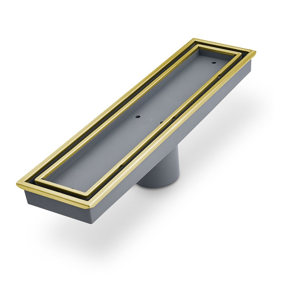 REJILLA RECTANGULAR / DESAGUE LINEAL 12" X 3" SERIE LAGOS LINEA VEIL COLOR DORADO GOLD QUALITY METAL