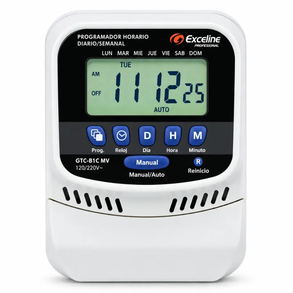 RELOJ PROGRAMADOR MULTIVOLTAJE 120 - 220 V CONTACTO SPDT 3.5 A REF. GTC-B1CMV/ 002306 MARCA EXCELINE