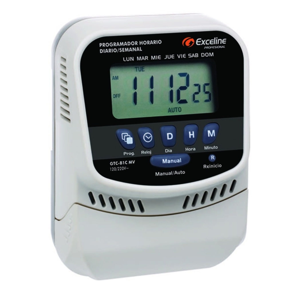 RELOJ PROGRAMADOR MULTIVOLTAJE 120 - 220 V CONTACTO SPDT 3.5 A REF. GTC-B1CMV/ 002306 MARCA EXCELINE