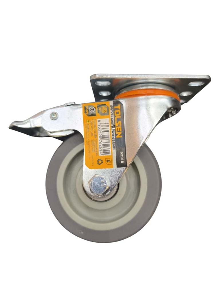 RUEDA CON FRENO REFORZADA TAMAÑO 100MM - 4" CARGA MAX 100K MATERIAL PP REF 62918 TOLSEN