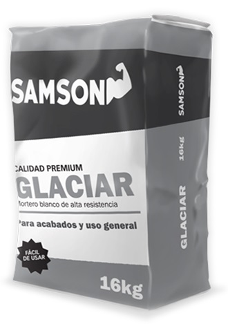 SACO DE CEMENTO BLANCO Y AGREGADOS "GLACIAR" SACO 16 KG ALTA RESISTENCIA REF. MCE15 MARCA SAMSON
