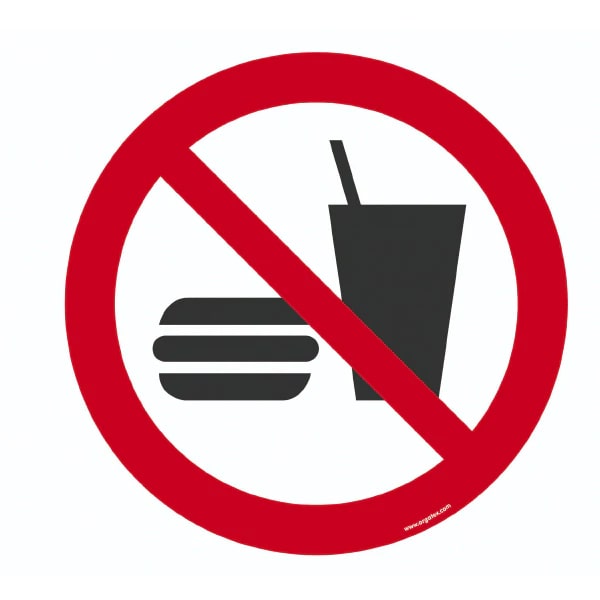 SEÑALES DE SEGURIDAD PROHIBIDO COMER 10 CM X 10 CM VINIL AUTOADHESIVO REF. APR-05 MARCA SEVEN