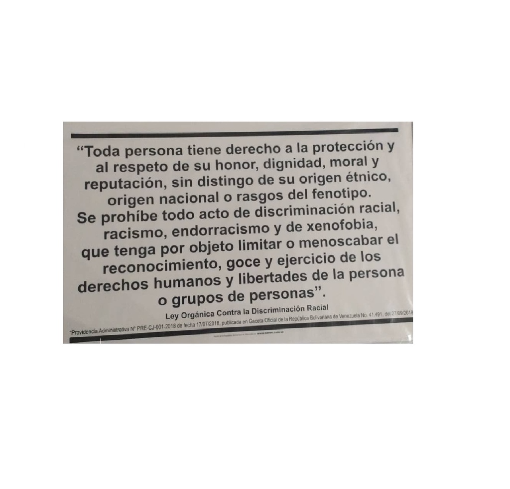SEÑALES DE SEGURIDAD PROHIBIDO LA DISCRIMINACON RACIAL 50 CM X 80 CM REF. IN-31 MARCA SEVEN