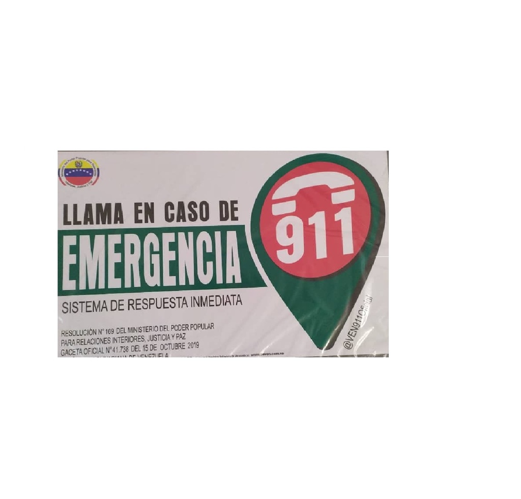 SEÑALES DE SEGURIDAD AVISO 911 60 CM X 40 CM EN POLIESTIRENO REF. IN-33 MARCA SEVEN