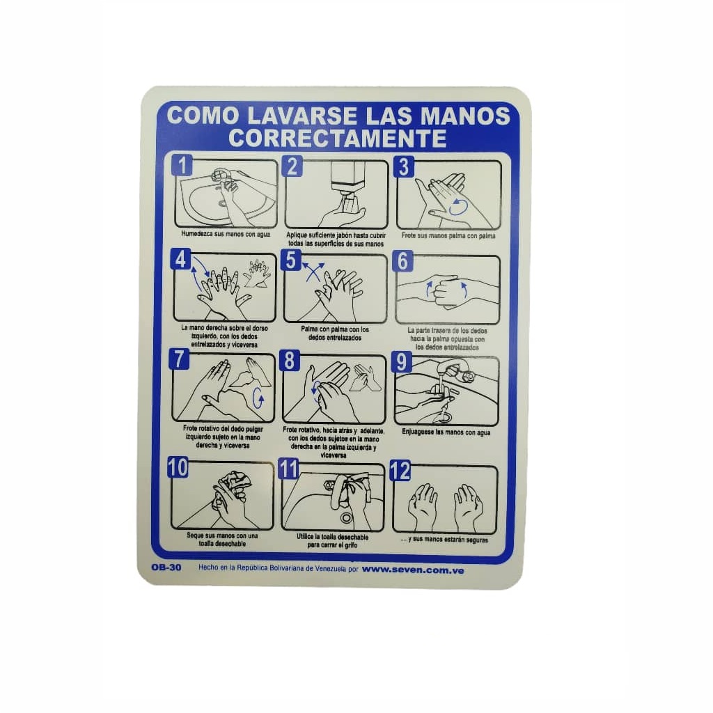 SEÑALES DE SEGURIDAD COMO LAVARSE LAS MANOS 19,5 CM X 25 CM REF.OB-30 MARCA SEVEN