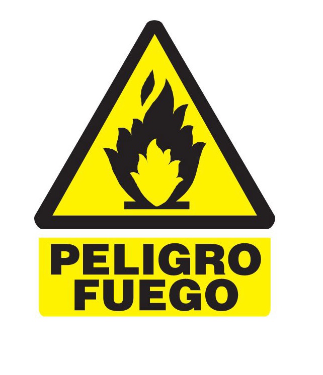 SEÑALES DE SEGURIDAD PELIGRO FUEGO 19,5 CM X 25 CM REF. PE-06 MARCA SEVEN