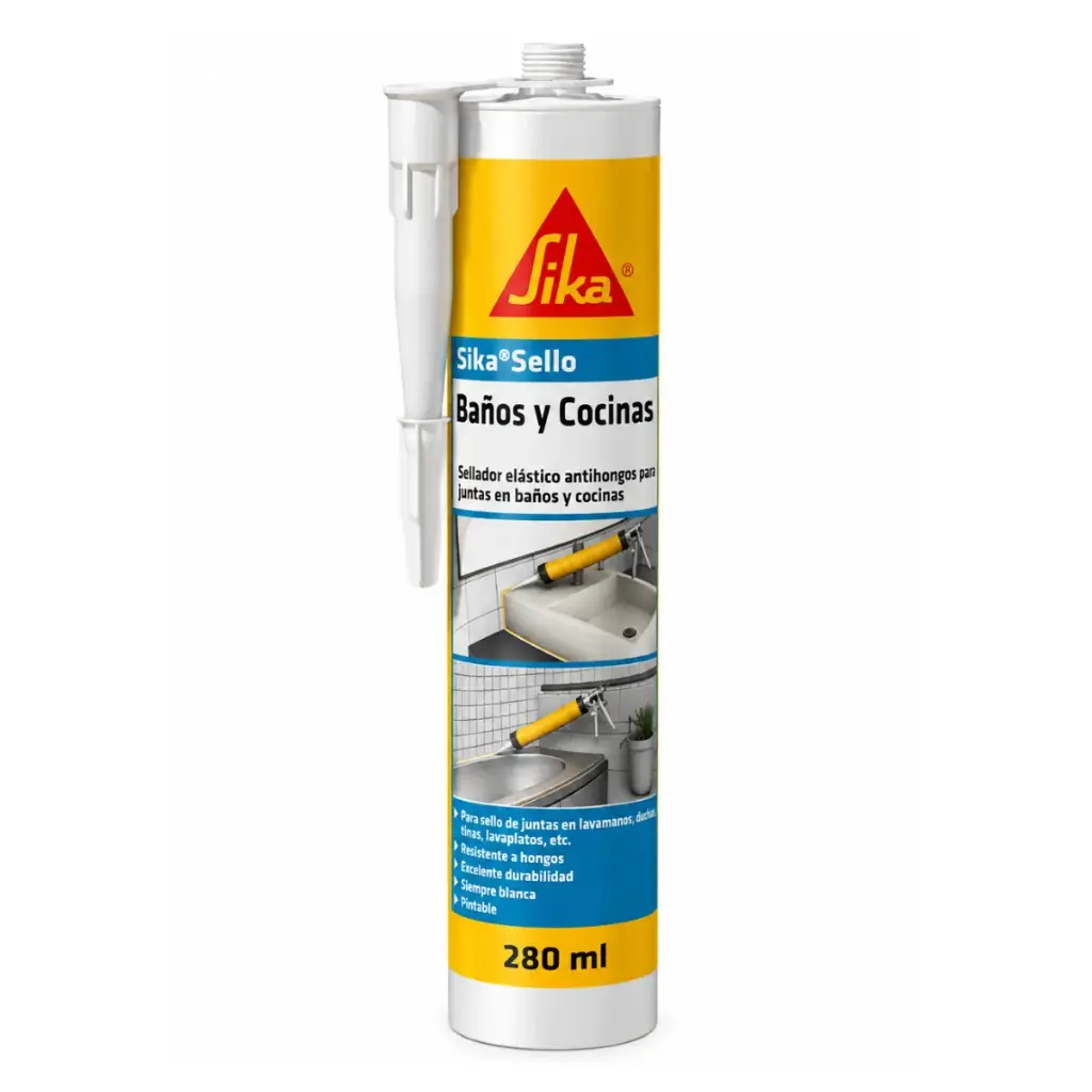 SIKA / SILICON SELLANTE FLEXIBLE BAÑOS-COCINA ANTIHONGO 280ML BLANCO REF. 258297 / 094561 MARCA SIKA