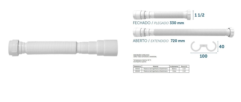 SIFON PARA LAVAMANOS / FREGADOR 4 EN 1 CORRUGADO EXTENSIBLE UNIVERSAL REF. 030101-41 MARCA BLUKIT