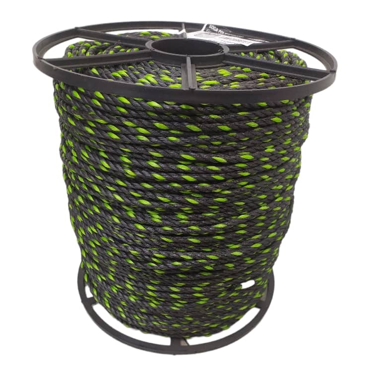SOGA DE POLIPROPILENO 6 MM (1/4") POR METRO NEGRO-VERDE (REF.ROLLO 400MT) REF.TC026-004 MARCA INDUMA