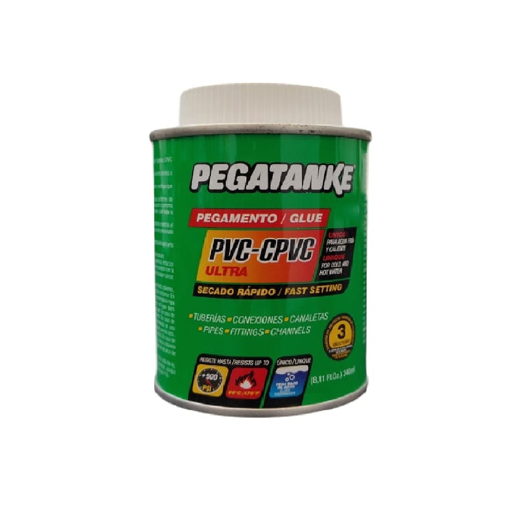 SOLDADURA PARA PVC- CPVC DE 240ML 8.11 OZ. COD. 300106 ( AGUA CALIENTE ) MARCA PEGATANKE