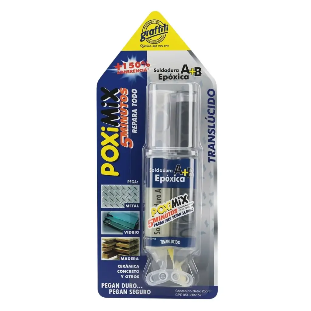 SOLDADURA / PEGA POXIMIX 5 MIN JERINGA 25CM3 TRANSLUCIDO COD.000969 REF. 1030500004 MARCA SILIPEX