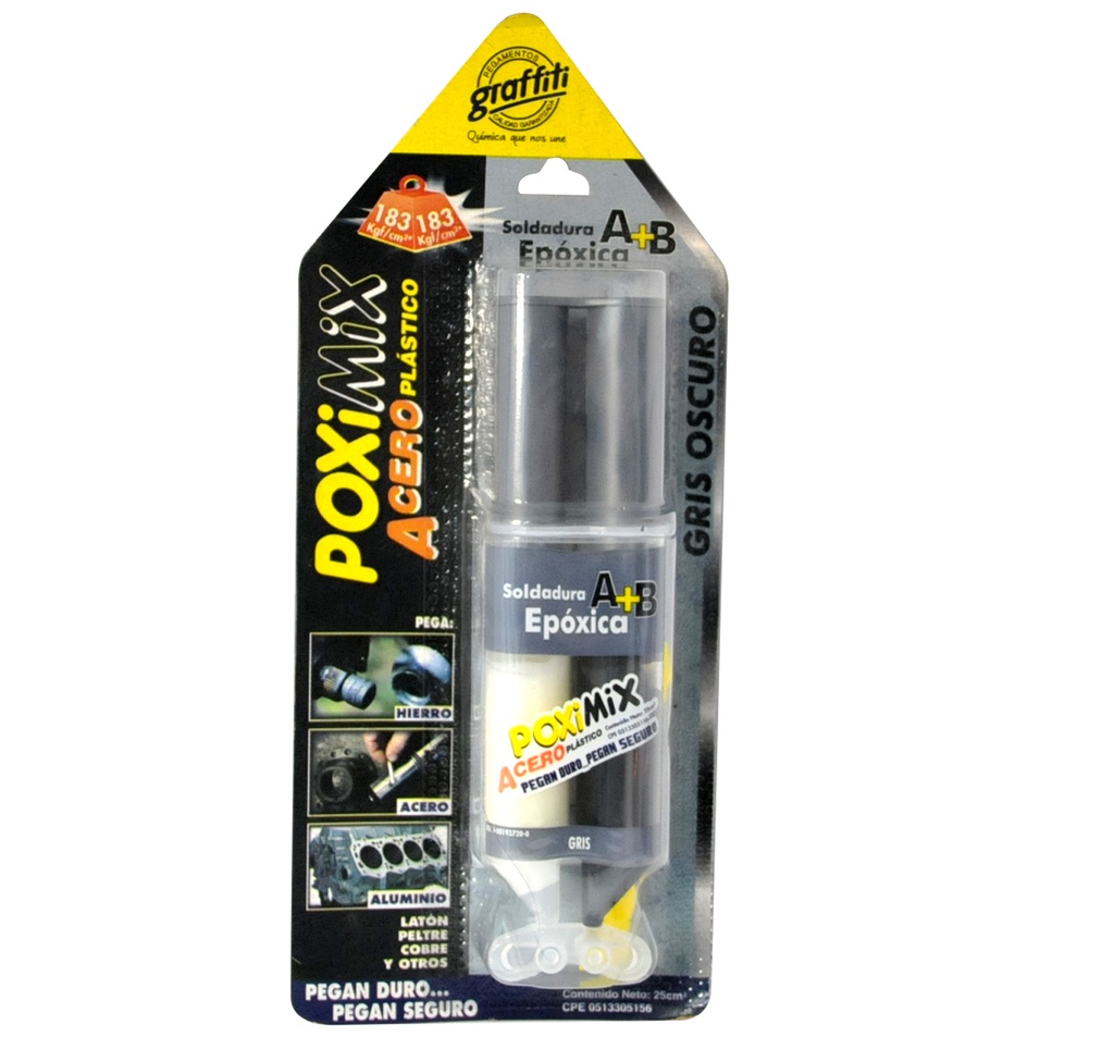 SOLDADURA / PEGA POXIMIX 5MIN JERINGA 25CM3 GRIS OSCURO ACERO PLASTICO REF. 000990 MARCA SILIPEX